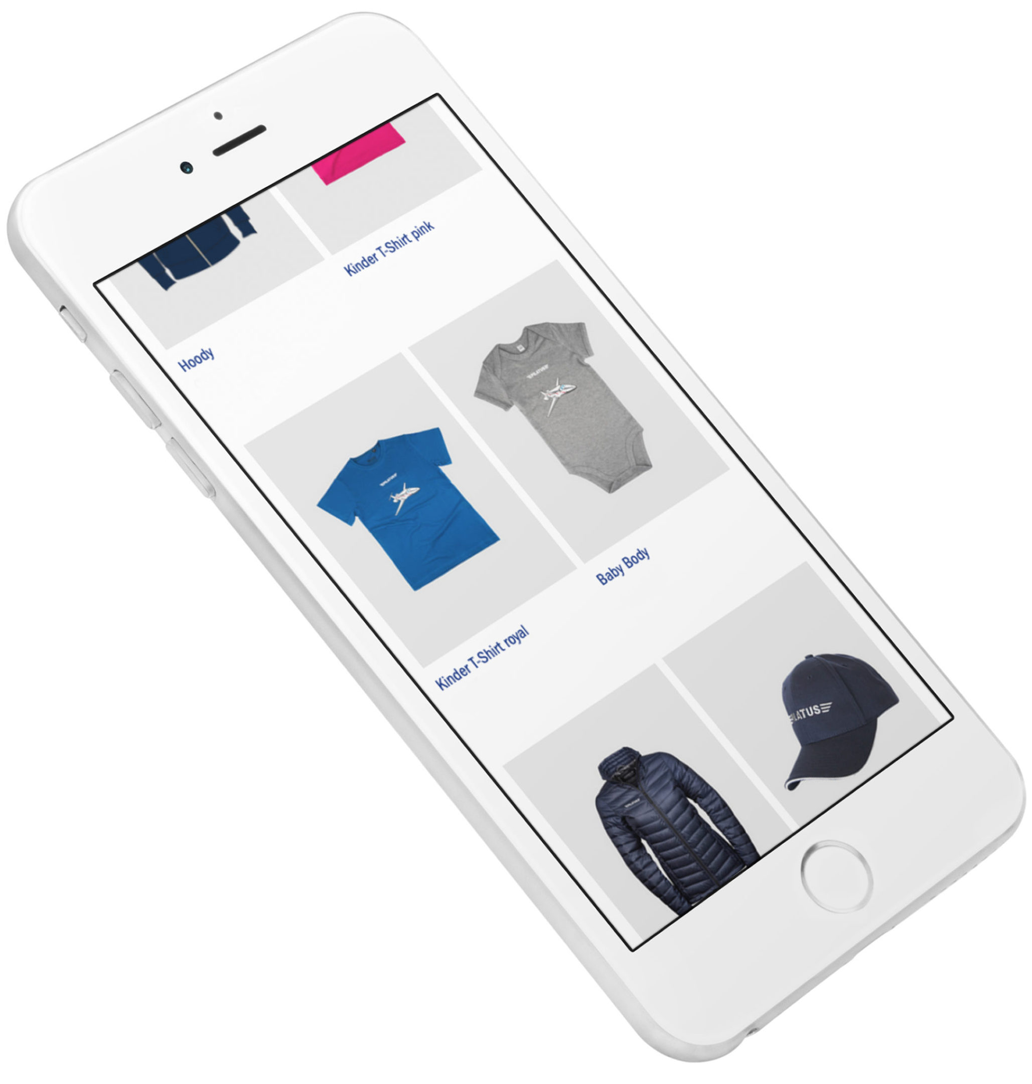 Pilatus Shop auf iPhone screen produkte Pandinavia.